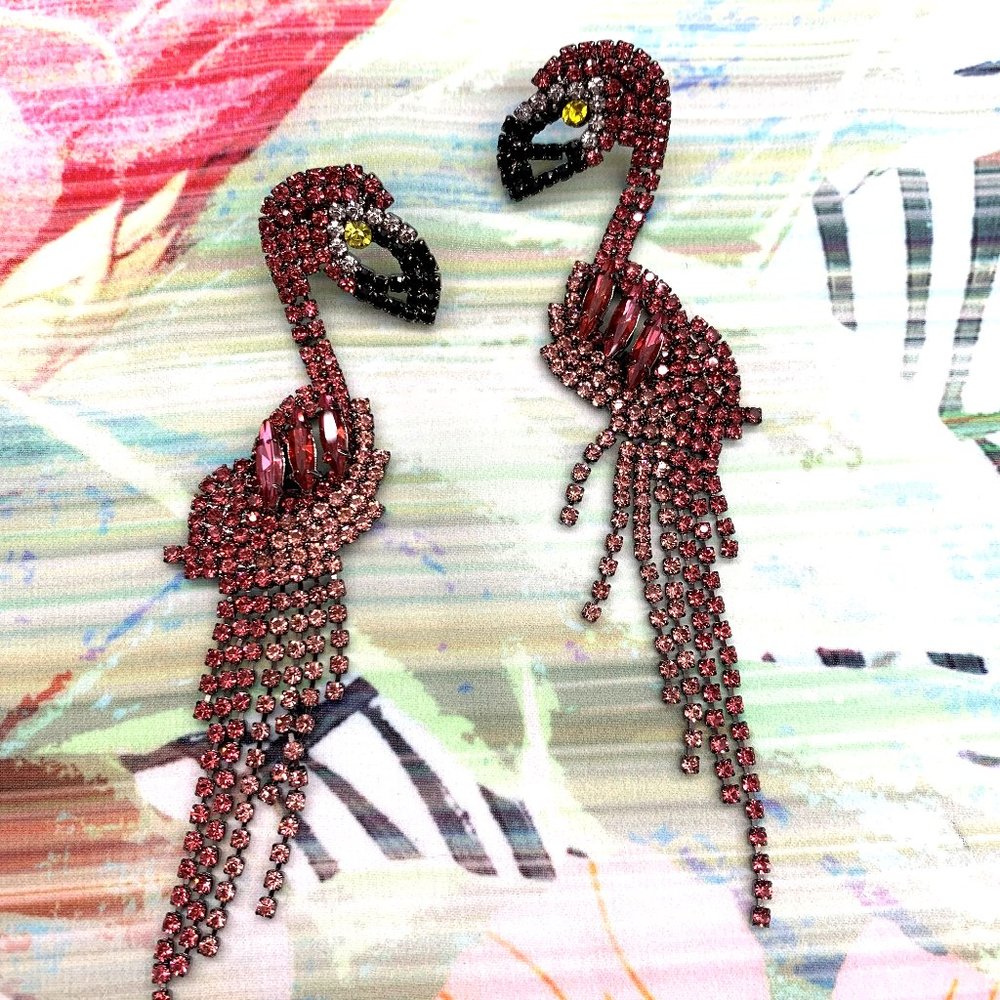 New Rhinestone Flamingo Earrings